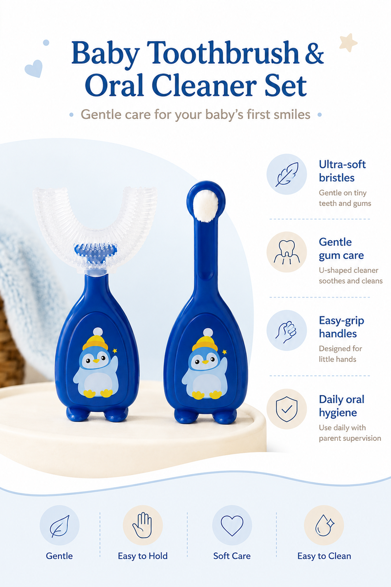 Soft Tooth Brush and Tongue Cleaner - Blue Penguin