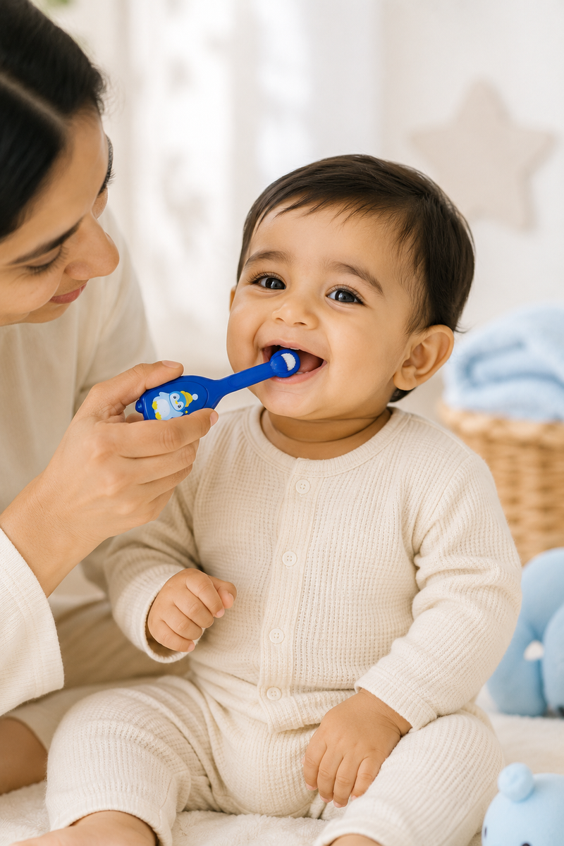 Soft Tooth Brush and Tongue Cleaner - Blue Penguin