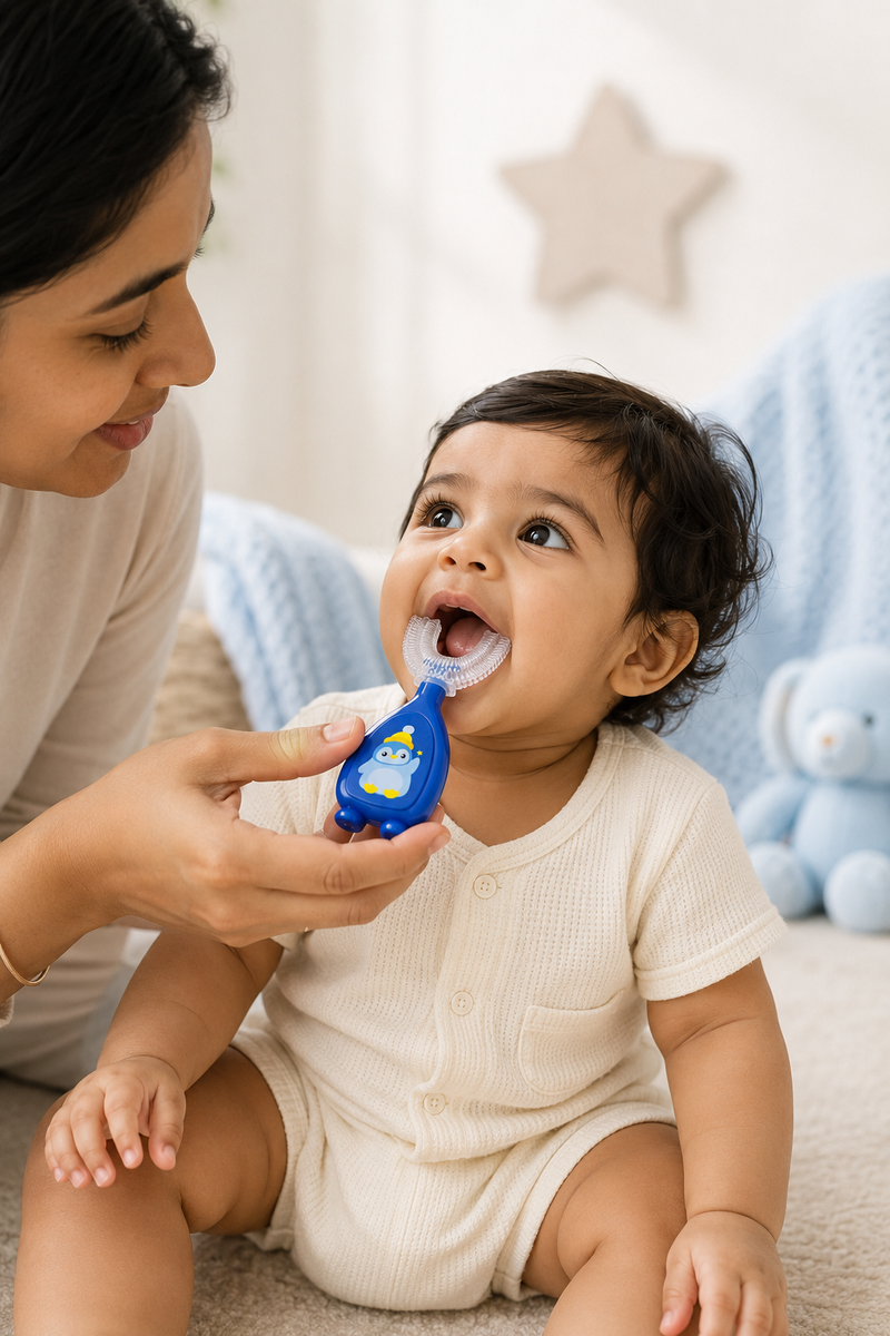 Soft Tooth Brush and Tongue Cleaner - Blue Penguin