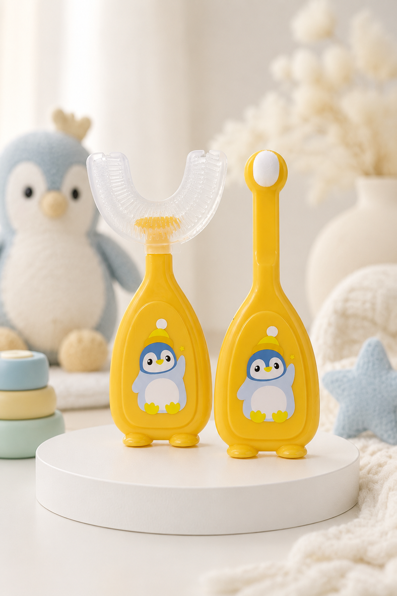 Soft Tooth Brush and Tongue Cleaner - Orange Penguin
