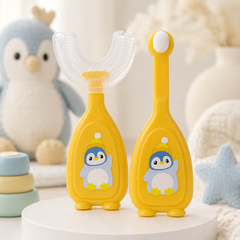 Soft Tooth Brush and Tongue Cleaner - Orange Penguin