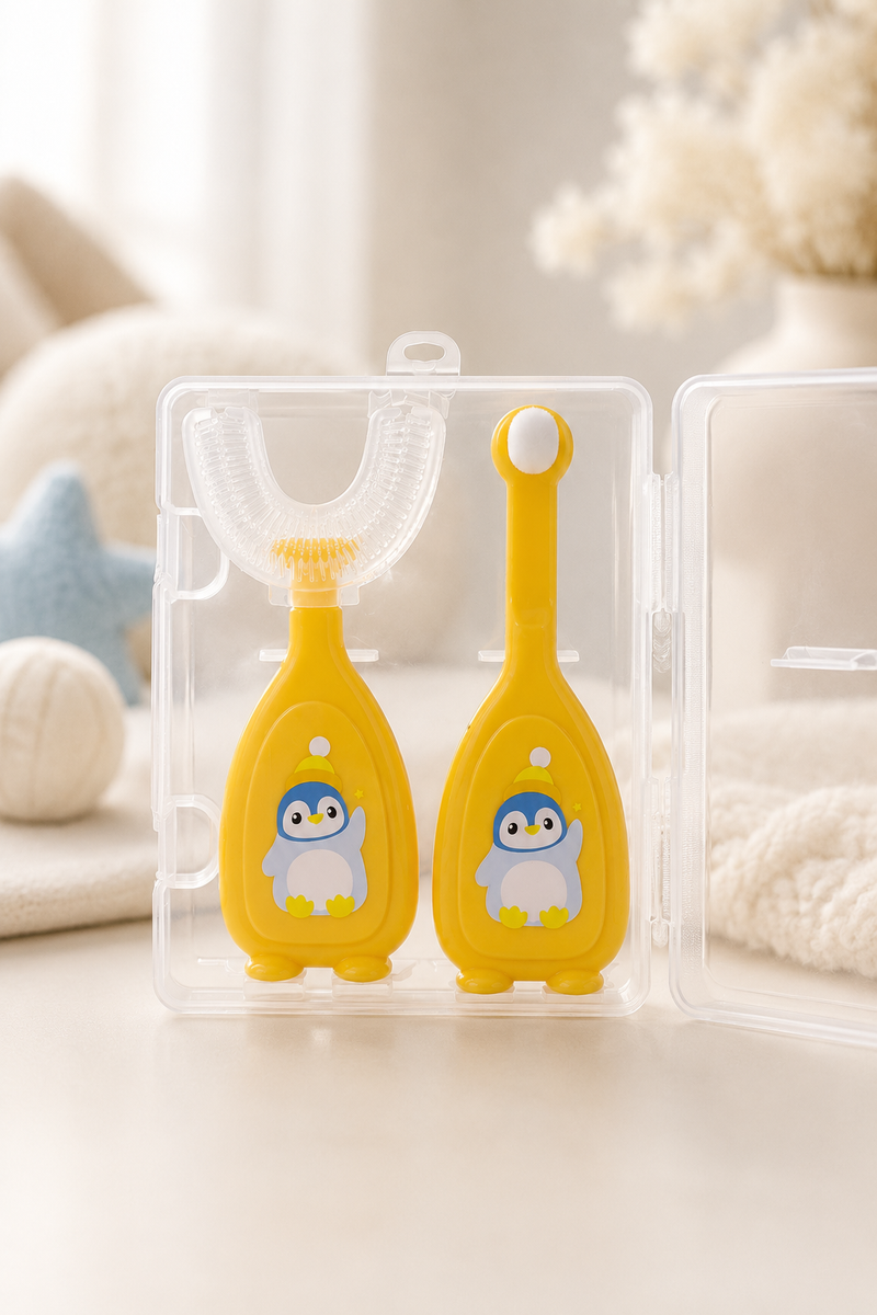 Soft Tooth Brush and Tongue Cleaner - Orange Penguin