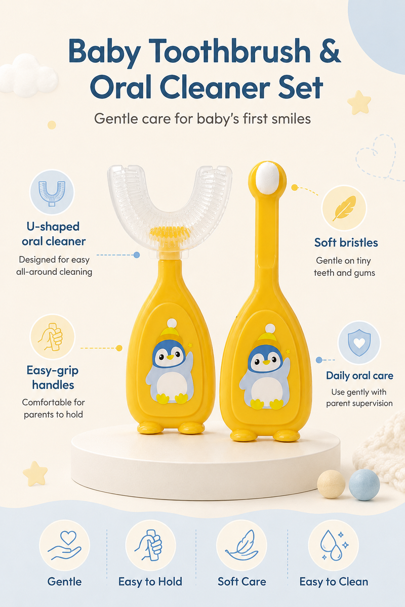 Soft Tooth Brush and Tongue Cleaner - Orange Penguin