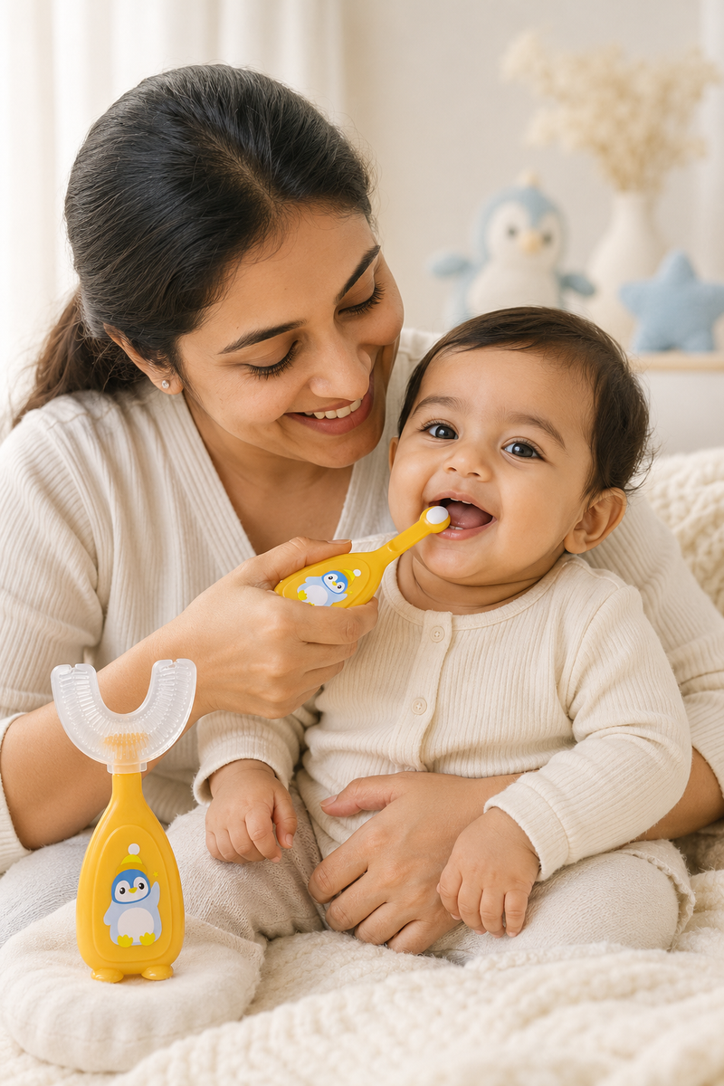 Soft Tooth Brush and Tongue Cleaner - Orange Penguin