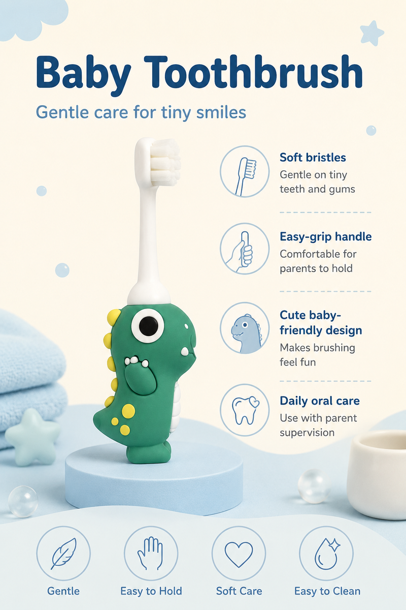 Animal Design Soft Tooth Brush for 2 to 6 Years - Green Dino
