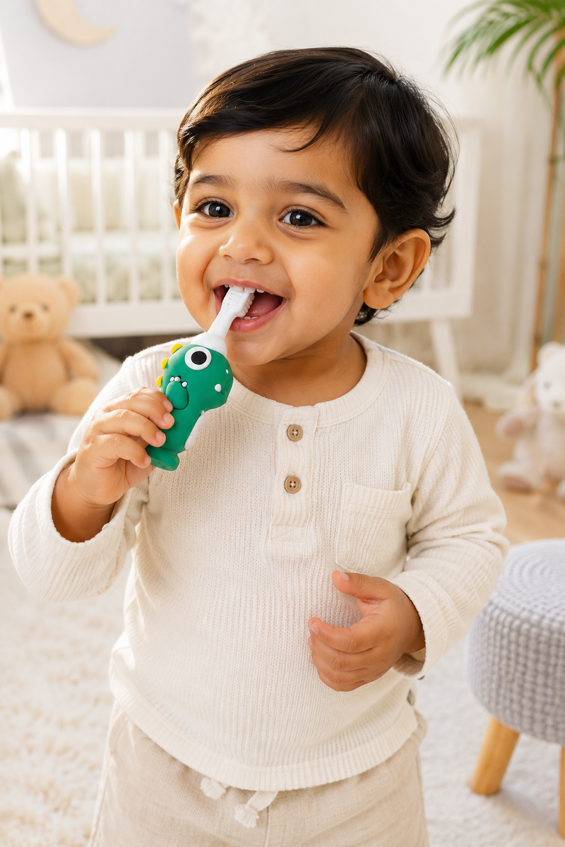 Animal Design Soft Tooth Brush for 2 to 6 Years - Green Dino