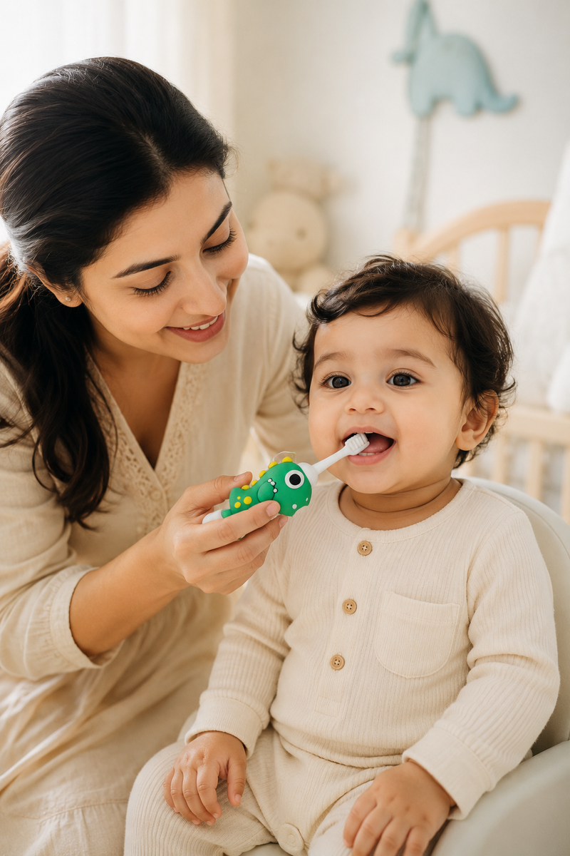 Animal Design Soft Tooth Brush for 2 to 6 Years - Green Dino