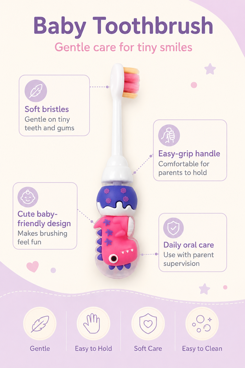 Animal Design Soft Tooth Brush for 2 to 6 Years - Pink Dino