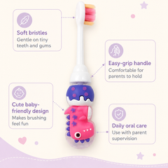 Animal Design Soft Tooth Brush for 2 to 6 Years - Pink Dino