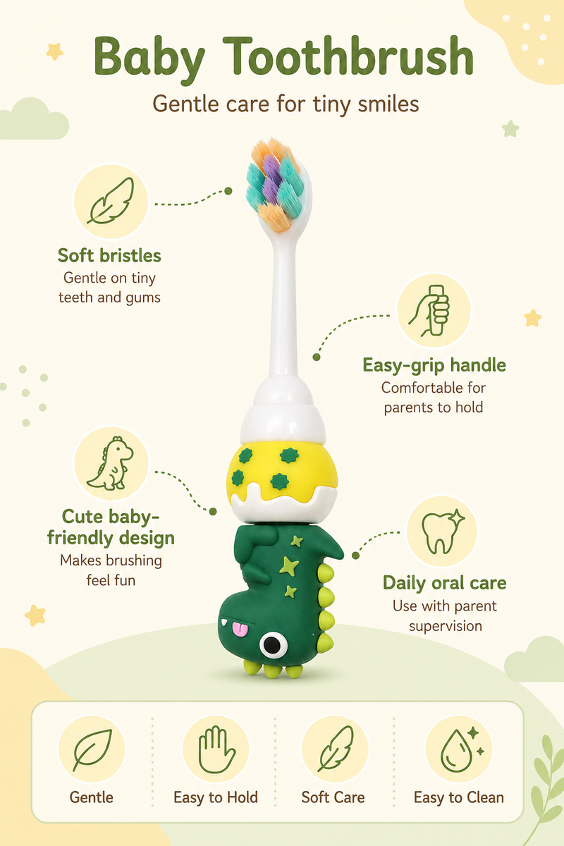 Animal Design Soft Tooth Brush for 2 to 6 Years - Dinorawr