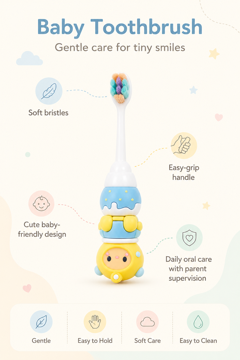 Animal Design Soft Tooth Brush for 2 to 6 Years - Baby Blue