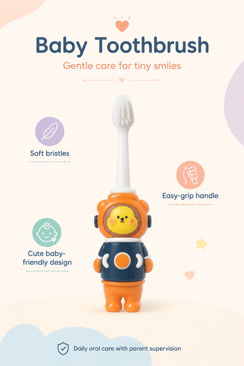 Animal Design Soft Tooth Brush for 2 to 6 Years - Orange Astronaut