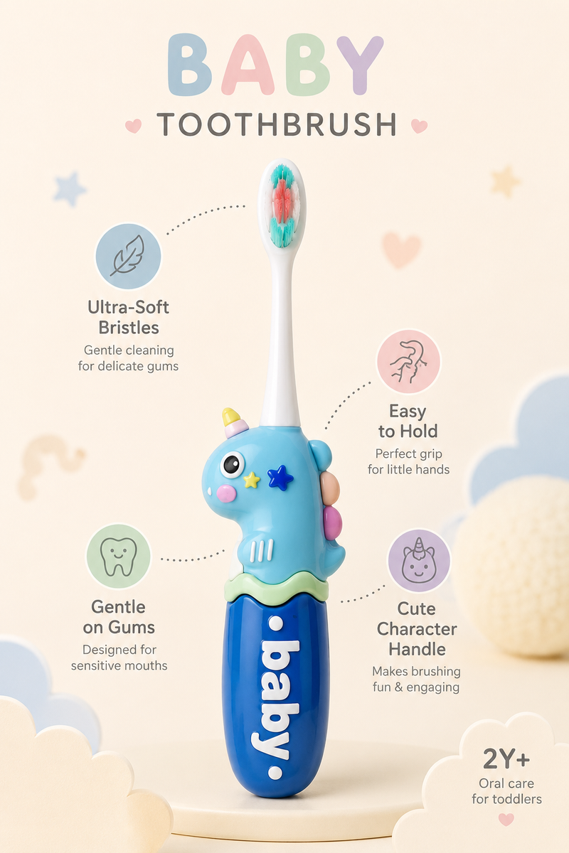 Animal Design Soft Tooth Brush for 2 to 6 Years - Blue Dino