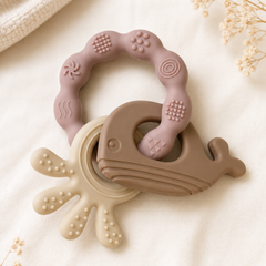 Pink Loop | Baby Teethers for 6 to 12 Months, BPA & PVC Free. Soft Silicone Teething Toy Set with Textured Sensory Shapes, Easy-Grip Design, and Gentle Gum Relief for Everyday Use.