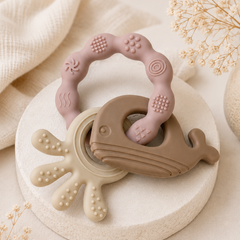 Pink Loop | Baby Teethers for 6 to 12 Months, BPA & PVC Free. Soft Silicone Teething Toy Set with Textured Sensory Shapes, Easy-Grip Design, and Gentle Gum Relief for Everyday Use.