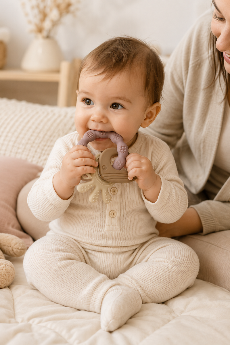 Pink Loop | Baby Teethers for 6 to 12 Months, BPA & PVC Free. Soft Silicone Teething Toy Set with Textured Sensory Shapes, Easy-Grip Design, and Gentle Gum Relief for Everyday Use.