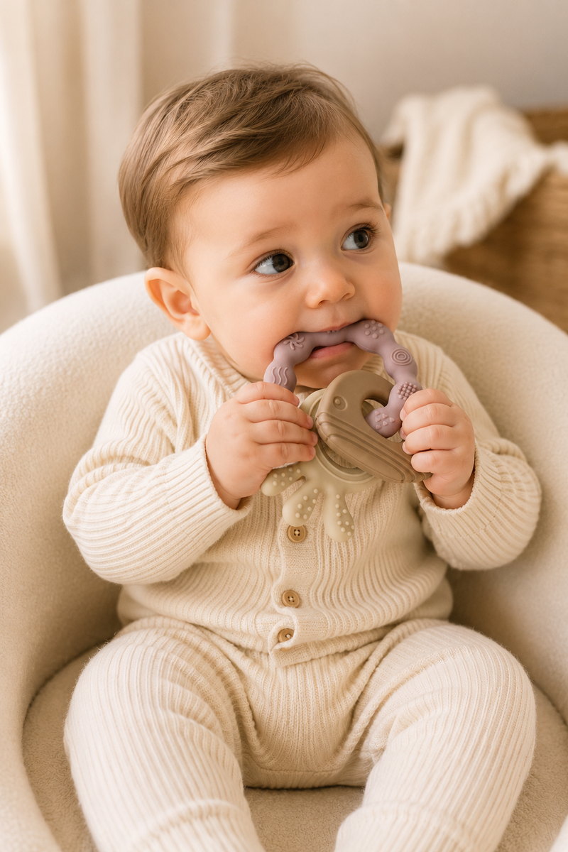 Pink Loop | Baby Teethers for 6 to 12 Months, BPA & PVC Free. Soft Silicone Teething Toy Set with Textured Sensory Shapes, Easy-Grip Design, and Gentle Gum Relief for Everyday Use.