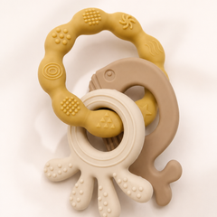 Yellow Loop | Baby Teethers for 6 to 12 Months, BPA & PVC Free. Soft Silicone Teething Toy Set with Textured Sensory Shapes, Easy-Grip Design, and Gentle Gum Relief for Everyday Use.