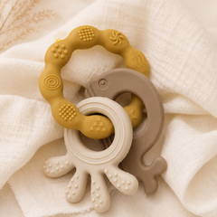 Yellow Loop | Baby Teethers for 6 to 12 Months, BPA & PVC Free. Soft Silicone Teething Toy Set with Textured Sensory Shapes, Easy-Grip Design, and Gentle Gum Relief for Everyday Use.