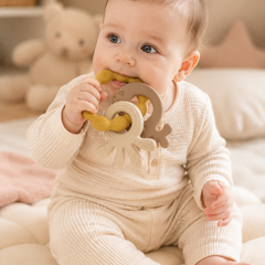 Yellow Loop | Baby Teethers for 6 to 12 Months, BPA & PVC Free. Soft Silicone Teething Toy Set with Textured Sensory Shapes, Easy-Grip Design, and Gentle Gum Relief for Everyday Use.