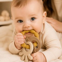 Yellow Loop | Baby Teethers for 6 to 12 Months, BPA & PVC Free. Soft Silicone Teething Toy Set with Textured Sensory Shapes, Easy-Grip Design, and Gentle Gum Relief for Everyday Use.