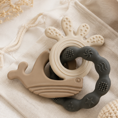 Gray Loop | Baby Teethers for 6 to 12 Months, BPA & PVC Free. Soft Silicone Teething Toy Set with Textured Sensory Shapes, Easy-Grip Design, and Gentle Gum Relief for Everyday Use.