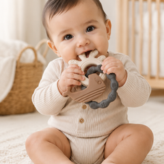 Gray Loop | Baby Teethers for 6 to 12 Months, BPA & PVC Free. Soft Silicone Teething Toy Set with Textured Sensory Shapes, Easy-Grip Design, and Gentle Gum Relief for Everyday Use.