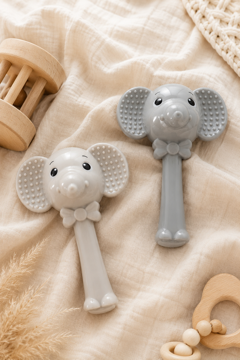 Elephant Rattle | Baby Teethers for 6 to 12 Months, BPA & PVC Free. Soft Silicone Teething Toy Set with Textured Sensory Shapes, Easy-Grip Design, and Gentle Gum Relief for Everyday Use. (Copy)