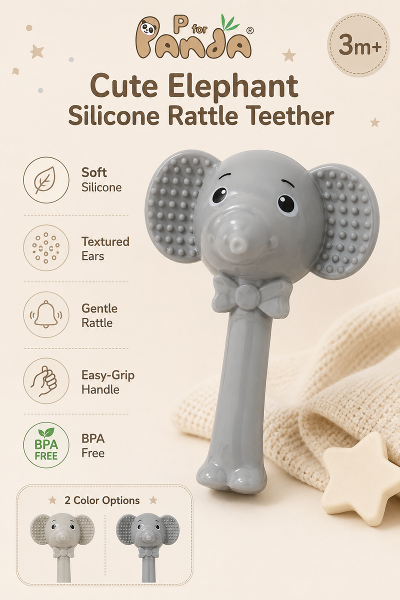 Elephant Rattle | Baby Teethers for 6 to 12 Months, BPA & PVC Free. Soft Silicone Teething Toy Set with Textured Sensory Shapes, Easy-Grip Design, and Gentle Gum Relief for Everyday Use. (Copy)