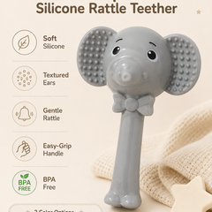 Elephant Rattle | Baby Teethers for 6 to 12 Months, BPA & PVC Free. Soft Silicone Teething Toy Set with Textured Sensory Shapes, Easy-Grip Design, and Gentle Gum Relief for Everyday Use. (Copy)