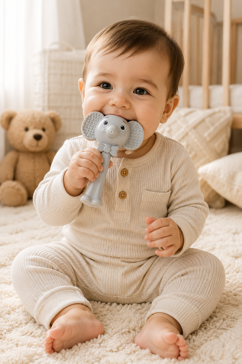 Elephant Rattle | Baby Teethers for 6 to 12 Months, BPA & PVC Free. Soft Silicone Teething Toy Set with Textured Sensory Shapes, Easy-Grip Design, and Gentle Gum Relief for Everyday Use. (Copy)