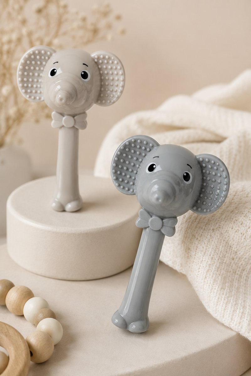 Elephant Rattle | Baby Teethers for 6 to 12 Months, BPA & PVC Free. Soft Silicone Teething Toy Set with Textured Sensory Shapes, Easy-Grip Design, and Gentle Gum Relief for Everyday Use. (Copy)