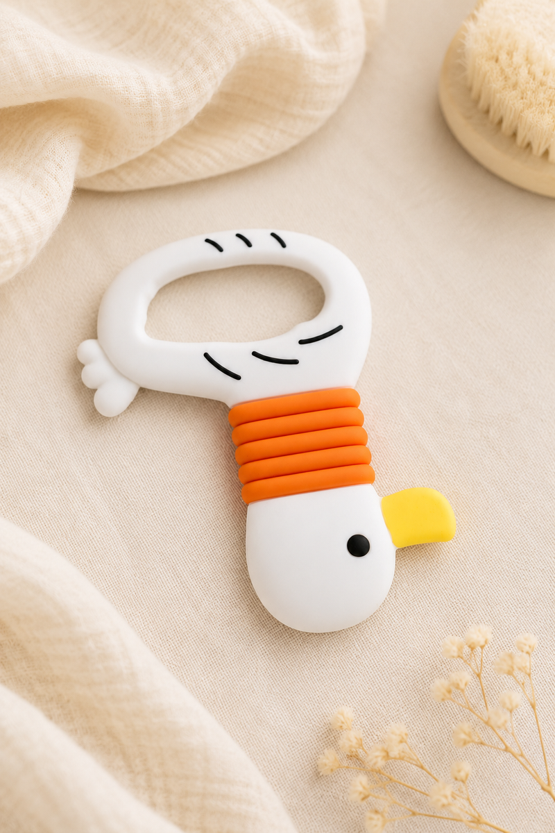 Duck | Baby Teethers for 6 to 12 Months, BPA & PVC Free. Soft Silicone Teething Toy Set with Textured Sensory Shapes, Easy-Grip Design, and Gentle Gum Relief for Everyday Use.