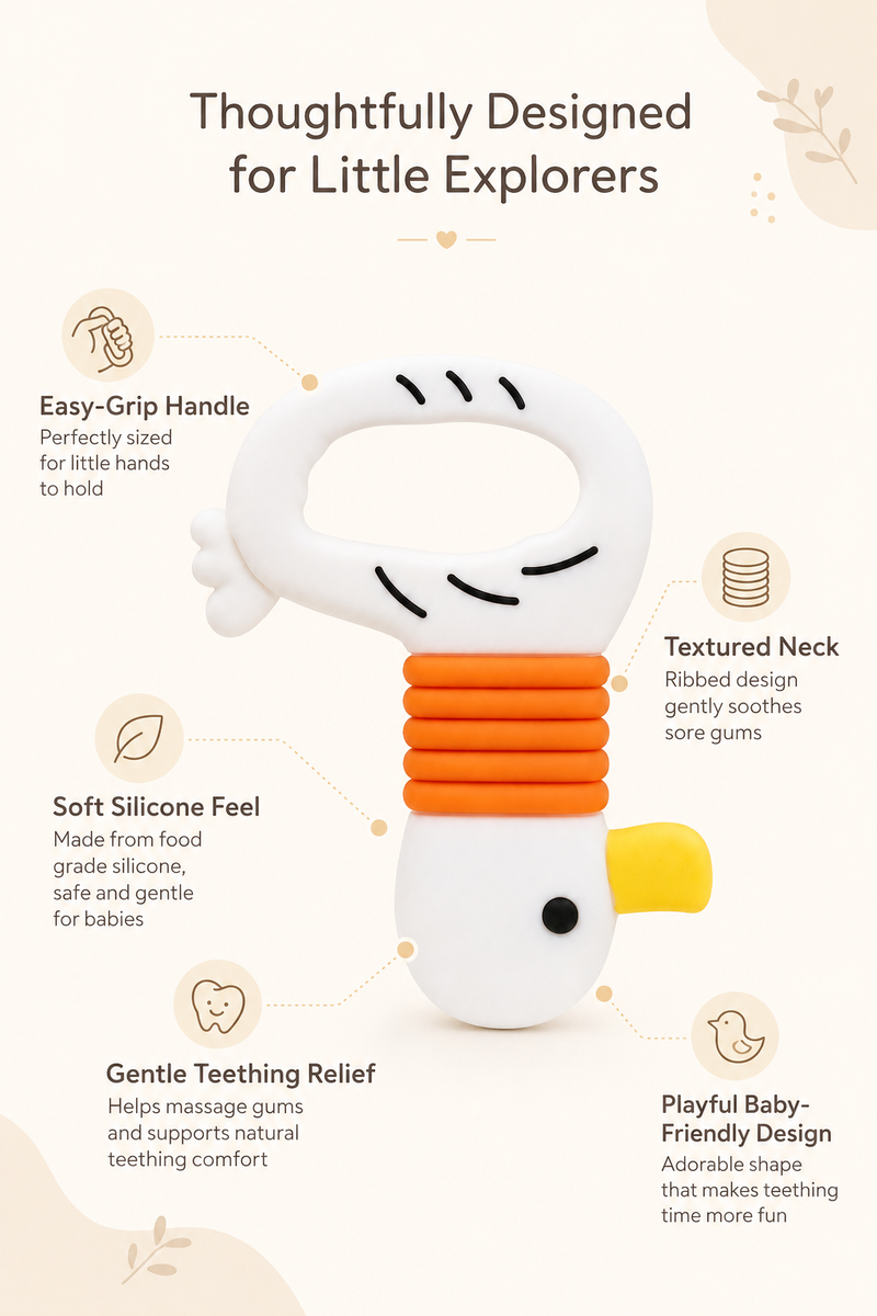 Duck | Baby Teethers for 6 to 12 Months, BPA & PVC Free. Soft Silicone Teething Toy Set with Textured Sensory Shapes, Easy-Grip Design, and Gentle Gum Relief for Everyday Use.