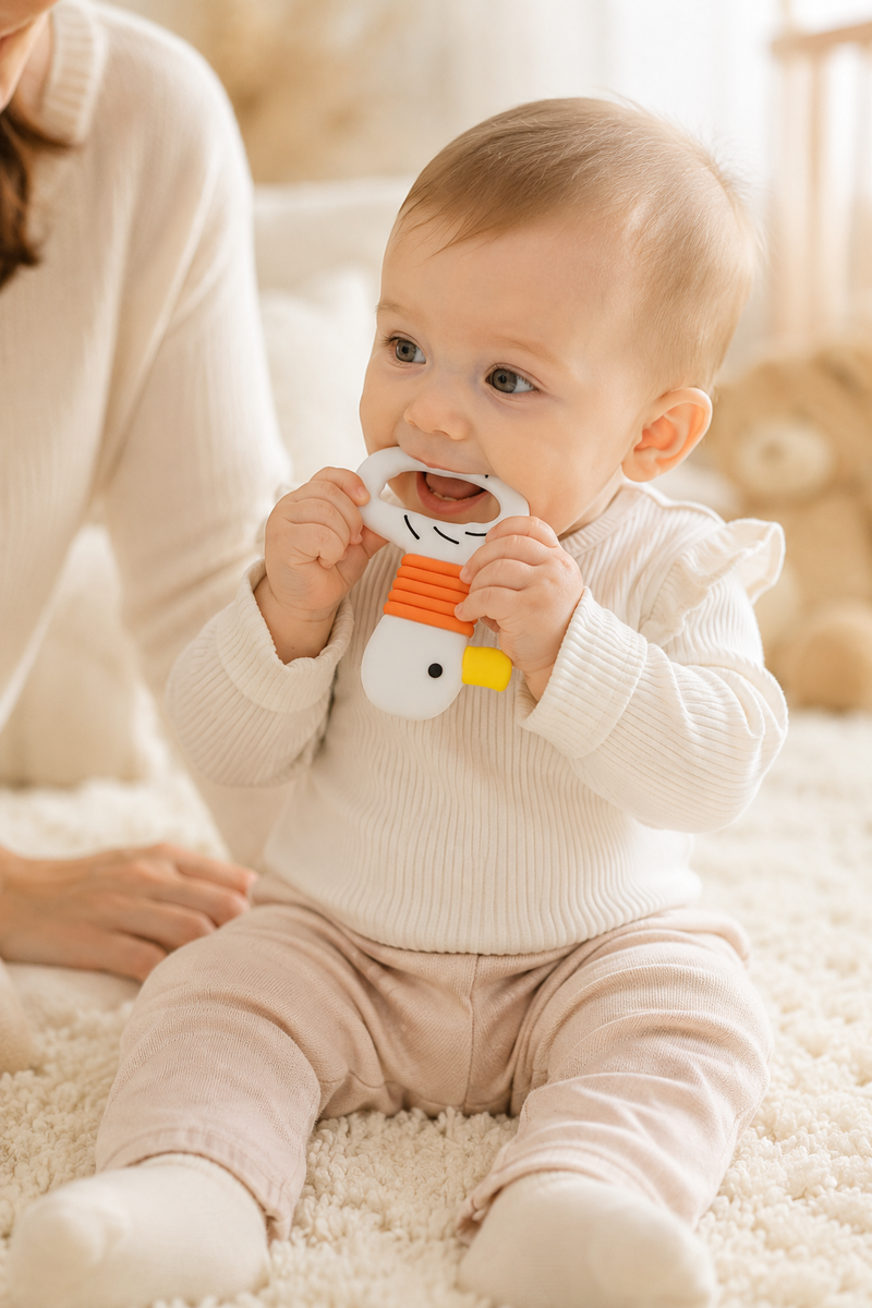 Duck | Baby Teethers for 6 to 12 Months, BPA & PVC Free. Soft Silicone Teething Toy Set with Textured Sensory Shapes, Easy-Grip Design, and Gentle Gum Relief for Everyday Use.