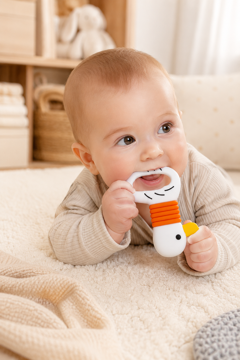 Duck | Baby Teethers for 6 to 12 Months, BPA & PVC Free. Soft Silicone Teething Toy Set with Textured Sensory Shapes, Easy-Grip Design, and Gentle Gum Relief for Everyday Use.