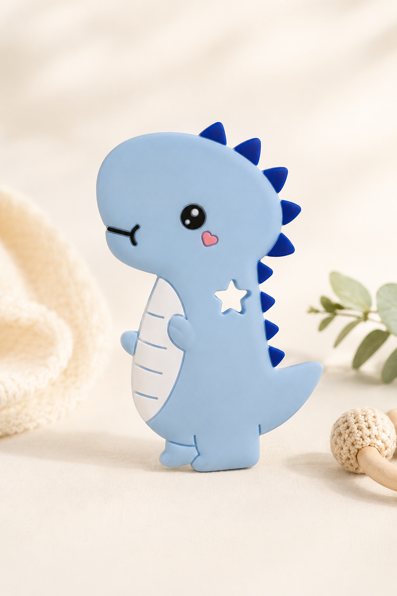 Blue Dino | Baby Teethers for 6 to 12 Months, BPA & PVC Free. Soft Silicone Teething Toy Set with Textured Sensory Shapes, Easy-Grip Design, and Gentle Gum Relief for Everyday Use.