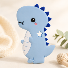 Blue Dino | Baby Teethers for 6 to 12 Months, BPA & PVC Free. Soft Silicone Teething Toy Set with Textured Sensory Shapes, Easy-Grip Design, and Gentle Gum Relief for Everyday Use.