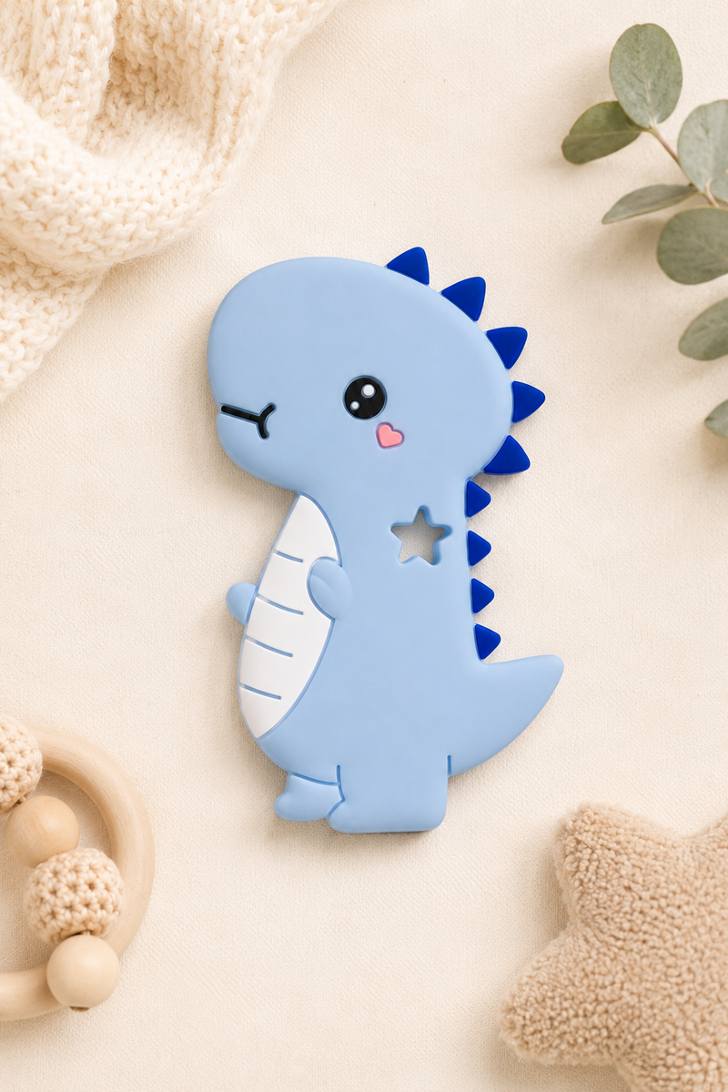 Blue Dino | Baby Teethers for 6 to 12 Months, BPA & PVC Free. Soft Silicone Teething Toy Set with Textured Sensory Shapes, Easy-Grip Design, and Gentle Gum Relief for Everyday Use.