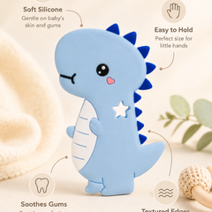 Blue Dino | Baby Teethers for 6 to 12 Months, BPA & PVC Free. Soft Silicone Teething Toy Set with Textured Sensory Shapes, Easy-Grip Design, and Gentle Gum Relief for Everyday Use.