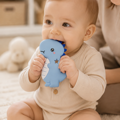 Blue Dino | Baby Teethers for 6 to 12 Months, BPA & PVC Free. Soft Silicone Teething Toy Set with Textured Sensory Shapes, Easy-Grip Design, and Gentle Gum Relief for Everyday Use.