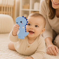 Blue Dino | Baby Teethers for 6 to 12 Months, BPA & PVC Free. Soft Silicone Teething Toy Set with Textured Sensory Shapes, Easy-Grip Design, and Gentle Gum Relief for Everyday Use.