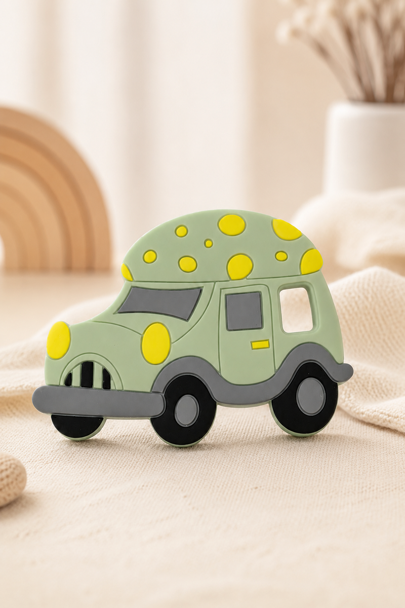 Green Car | Baby Teethers for 6 to 12 Months, BPA & PVC Free. Soft Silicone Teething Toy Set with Textured Sensory Shapes, Easy-Grip Design, and Gentle Gum Relief for Everyday Use.