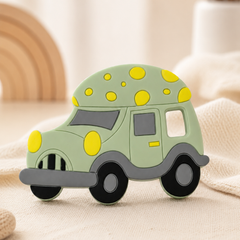 Green Car | Baby Teethers for 6 to 12 Months, BPA & PVC Free. Soft Silicone Teething Toy Set with Textured Sensory Shapes, Easy-Grip Design, and Gentle Gum Relief for Everyday Use.