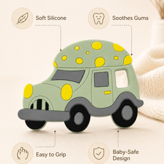Green Car | Baby Teethers for 6 to 12 Months, BPA & PVC Free. Soft Silicone Teething Toy Set with Textured Sensory Shapes, Easy-Grip Design, and Gentle Gum Relief for Everyday Use.
