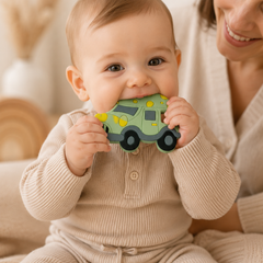 Green Car | Baby Teethers for 6 to 12 Months, BPA & PVC Free. Soft Silicone Teething Toy Set with Textured Sensory Shapes, Easy-Grip Design, and Gentle Gum Relief for Everyday Use.