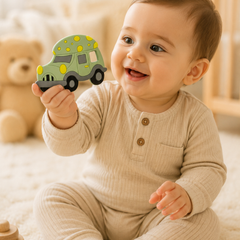 Green Car | Baby Teethers for 6 to 12 Months, BPA & PVC Free. Soft Silicone Teething Toy Set with Textured Sensory Shapes, Easy-Grip Design, and Gentle Gum Relief for Everyday Use.
