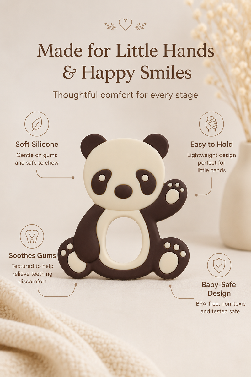 Panda | Baby Teethers for 6 to 12 Months, BPA & PVC Free. Soft Silicone Teething Toy Set with Textured Sensory Shapes, Easy-Grip Design, and Gentle Gum Relief for Everyday Use.