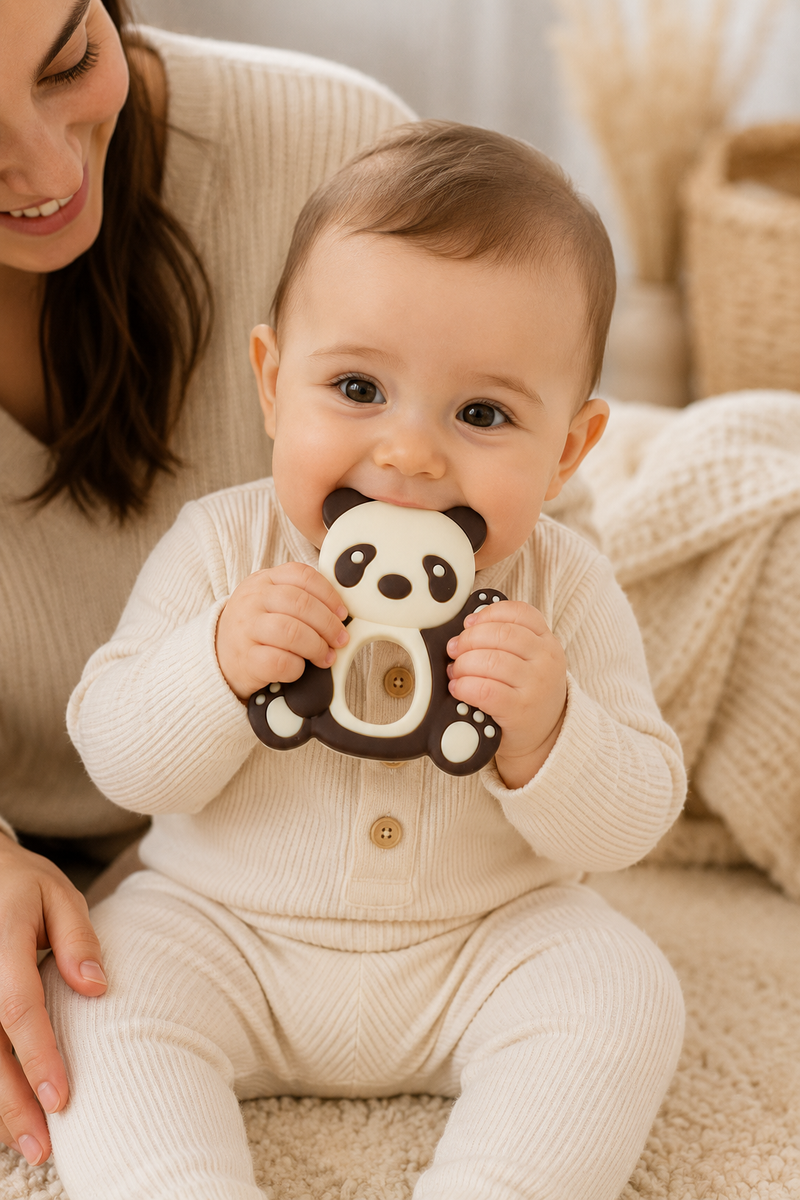 Panda | Baby Teethers for 6 to 12 Months, BPA & PVC Free. Soft Silicone Teething Toy Set with Textured Sensory Shapes, Easy-Grip Design, and Gentle Gum Relief for Everyday Use.