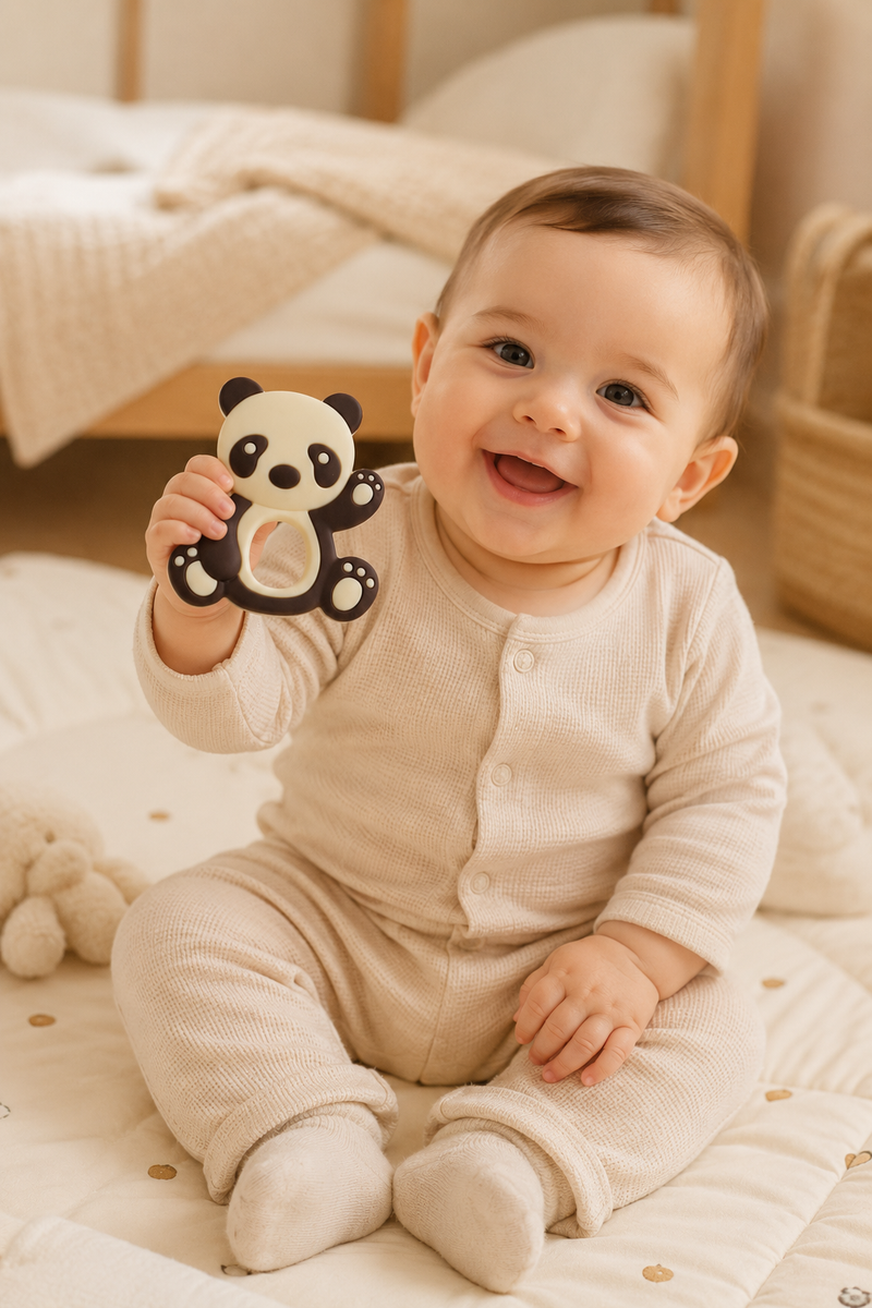 Panda | Baby Teethers for 6 to 12 Months, BPA & PVC Free. Soft Silicone Teething Toy Set with Textured Sensory Shapes, Easy-Grip Design, and Gentle Gum Relief for Everyday Use.
